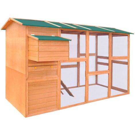 Helloshop26 – Poulailler en bois pour 6 poules – Dimensions 295 x 163 x 170 cm – Toit imperméable et accès facile – Avec nichoir et rampes antidérapantes