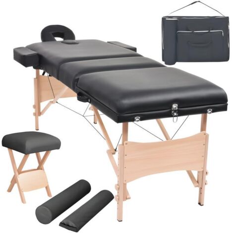 Table de massage pliable et tabouret 10 cm d'épaisseur noir (1/5)