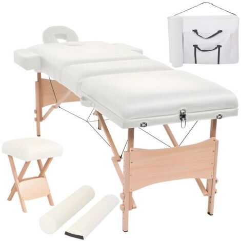 Table de massage pliable et tabouret 10 cm d'épaisseur blanc (1/5)