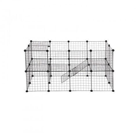 Enclos modulable pour petits animaux cage intérieur 2 niveaux maillet en caoutchouc offert cochon d inde lapin assemblage facile 143 x 73 x 71 cm noir