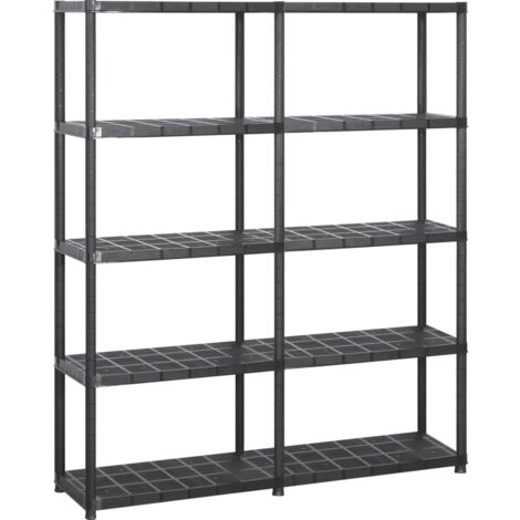 Étagère de rangement à 5 niveaux 170 cm plastique noir (1/5)