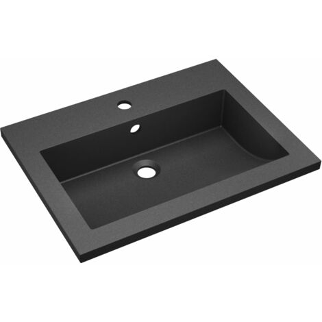 Lavabo salle de bain 60 x 45 cm en granit noir (1/4)