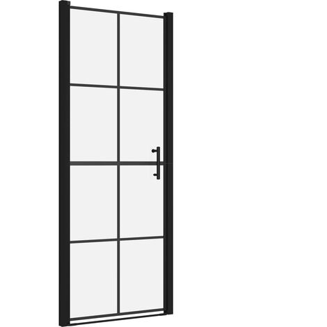 Porte de douche salle de bain toilette salle d’eau maison intérieur verre trempé 81x195 cm noir (1/4)