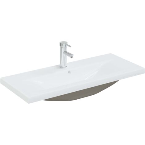 Lavabo salle de bain encastré avec robinet 91 cm céramique blanc (1/5)