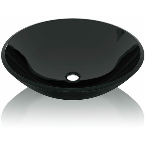 Lavabo vasque salle de bain verre trempé 42 cm noir (1/3)
