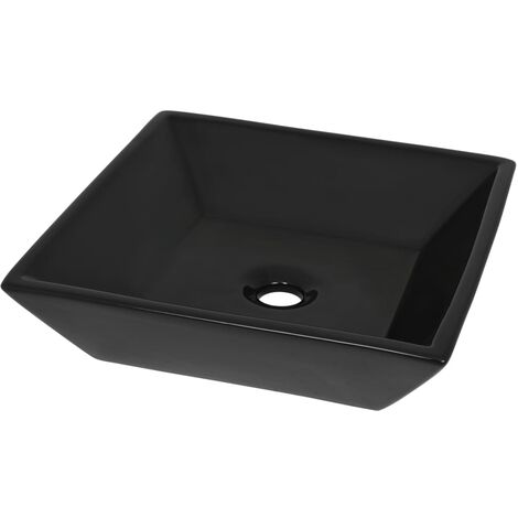 Lavabo salle de bain carré 41,5 x 41,5 cm céramique noir (1/5)