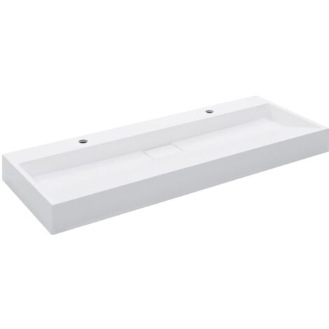 Helloshop26 – Lavabo salle de bain 120 cm – Vasque suspendue en fonte minérale – Marbre blanc – 2 trous de robinet – Dimensions 120x46x11 cm (1/5)