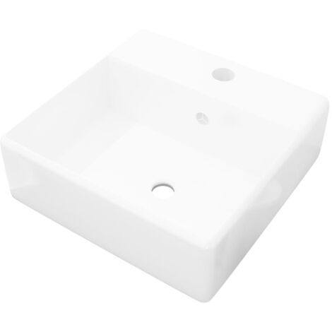 Lavabo luxueuse vasque salle de bain carrée avec trop plein 41 x 41 cm céramique blanc (1/5)