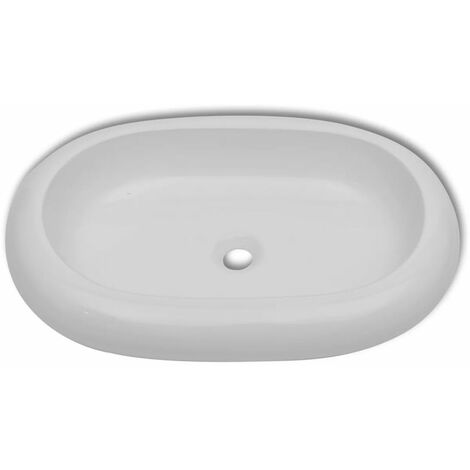 Lavabo encastré céramique blanc brillant ovale avec bonde vidange 57x48,5x19,5cm