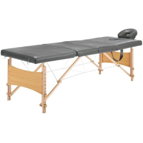 Table de massage avec 4 zones cadre en bois banc de massage appuie-tête accoudoir réglable lit de massage pliant pliable portable anthracite (1/5)
