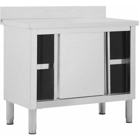 Table de travail avec portes coulissantes armoire de stockage de cuisine armoire de rangement restaurant hôtel cantine 100 cm acier inoxydable (1/5)