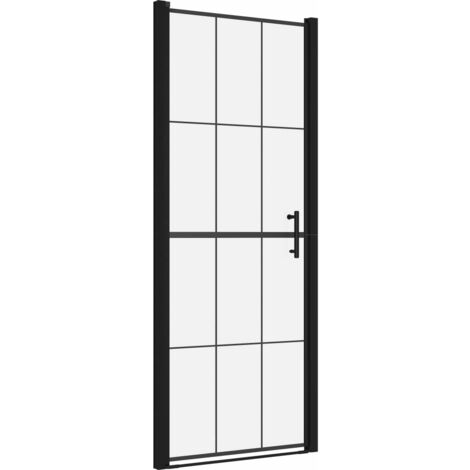 Porte de douche salle de bain toilette salle d’eau maison intérieur verre trempé 91x195 cm noir (1/4)