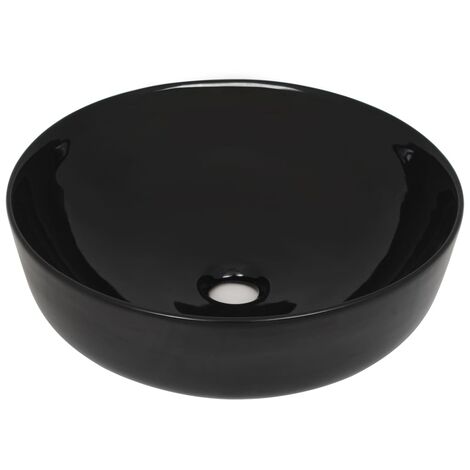 Lavabo rond diamètre 41,5 cm vasque salle de bain toilette céramique noir (1/4)