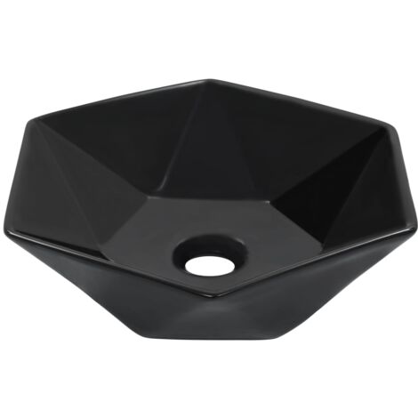 Lavabo lave-mains vasque à poser monter salle de bain intérieur salle d'eau cabine de toilette maison 41 x 36,5 cm céramique noir (1/5)