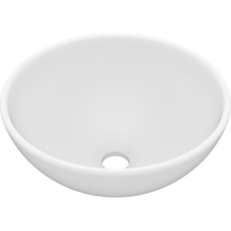 Lavabo rond de luxe de salle de bain vasque à poser de toilette lave-mains salle cosmétique intérieur diamètre 32,5 cm céramique blanc mat (1/5)