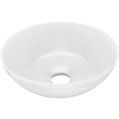 Lavabo de salle de bain rond vasque à poser de toilette lave-mains de cuisine salle cosmétique maison intérieur diamètre 28 cm céramique blanc mat (1/7)