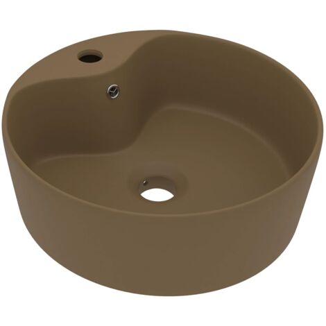 Lavabo de luxe avec trop-plein vasque à poser de toilette lave-mains de salle de bain salle cosmétique maison 36 x 13 cm céramique crème mat (1/5)