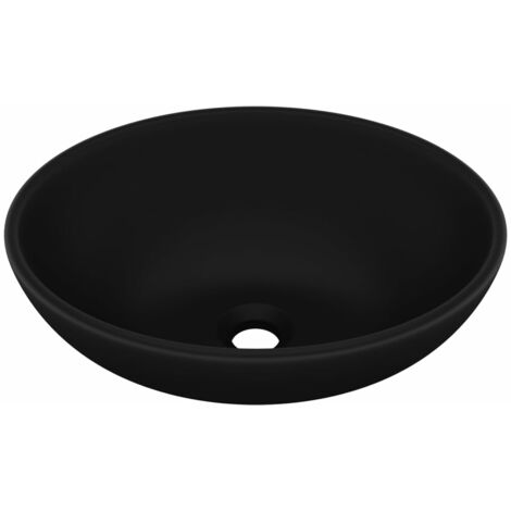 Lavabo ovale de luxe vasque à poser de toilette lave-mains de salle de bain salle cosmétique maison intérieur 40 x 33 cm céramique noir mat (1/5)