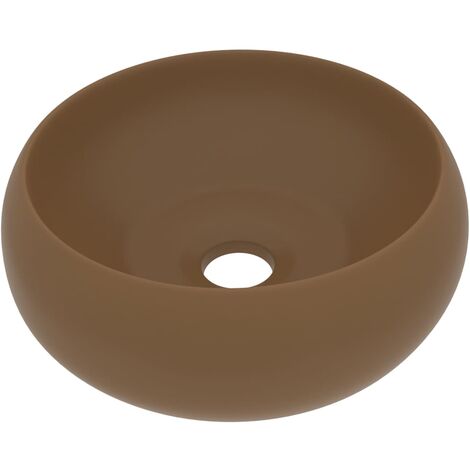 Lavabo rond de luxe vasque à poser de toilette lave-mains de salle de bain cuisine vestiaire maison intérieur 40x15 cm céramique crème mat (1/5)