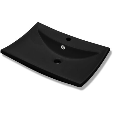 Lavabo vasque rectangulaire en céramique noir de luxe avec trop-plein et trou 60 x 44 cm céramique noir (1/5)