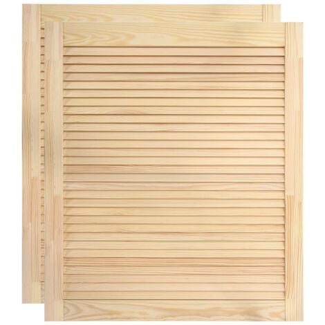 Lot de 2 portes à persiennes portes d'armoire portes d'etagères revêtement pour placard penderie garde-robe 69x59,4 cm bois de pin massif