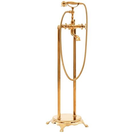 Robinet de baignoire salle de bain sur pied acier inoxydable 99,5 cm doré (1/5)