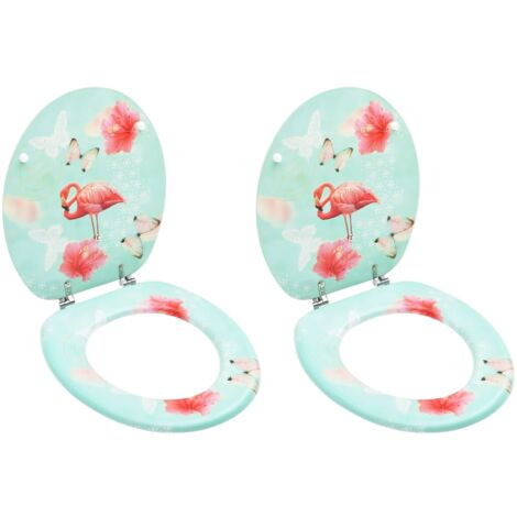 Lot de deux sièges abattants WC avec couvercles fermeture en douceur MDF Design de flamant (1/5)