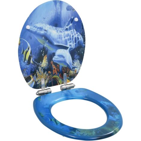 Siège de toilette abattant MDF couvercle à fermeture en douceur dauphins (1/5)