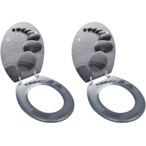 Lot de deux sièges abattants WC avec couvercles MDF Pierres (1/5)
