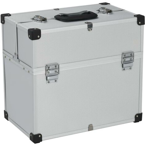Boîte à outils valise à outils mallette à outils trolley à outils caisse à outils rangement stockage fichiers 38 x 22,5x34 cm argenté (1/5)