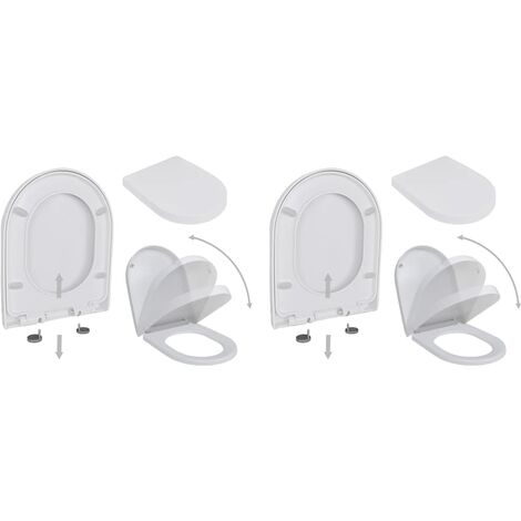 Lot de deux abattant WC avec frein de chute fermeture en douceur plastique blanc (1/5)