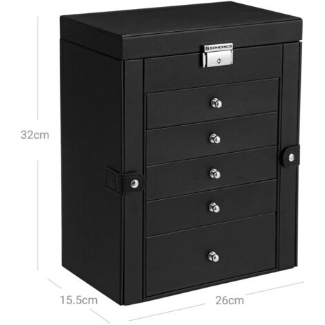 Boîte à Bijoux SONGMICS 6 Niveaux - Avec Miroir, Tiroirs Et Fermoir - Blanc - 26x32x15,6 Cm