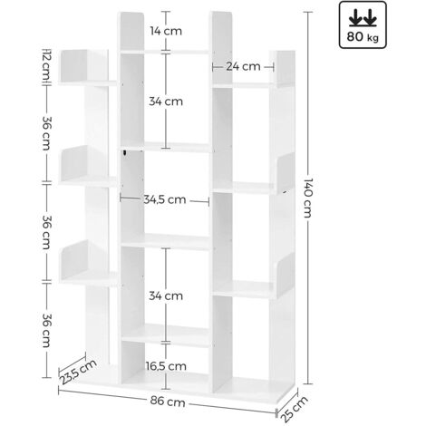 Étagère Arbre 13 Cases - Bibliothèque Style Nature En Panneau Aggloméré - Rangement Salon Chambre Bureau 86x25x140 Cm