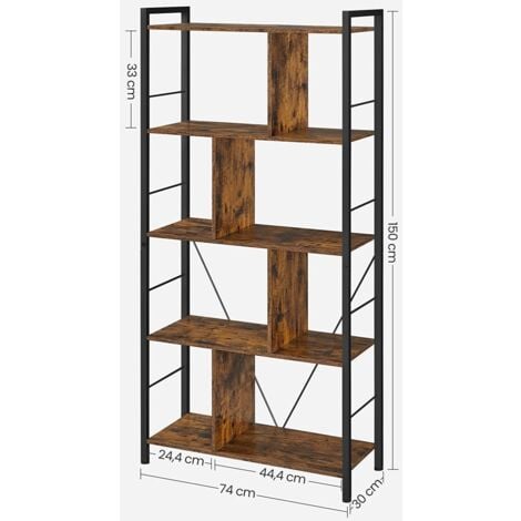 Etagère 5 Niveaux HAWKINS Bois Foncé Design Industriel 170 Cm