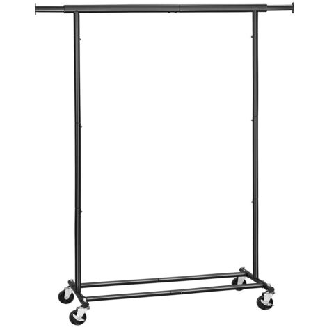 Helloshop26 – Portant à vêtements extensible 160 cm – Charge 90 kg – Tube en fer noir – 4 roulettes pour déplacement facile (1/3)