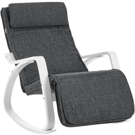 Fauteuil à bascule en bois de bouleau chaise berçante avec repose-pieds réglable en 5 angles imitation lin capacité de charge 150 kg salon gris foncé (1/3)