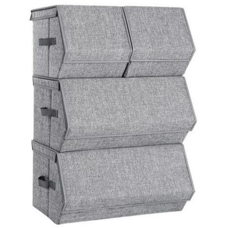 Boîtes de rangement lot de 4 coffre de rangement organiseur de jouets empilable avec couvercle cadre métallique fermeture magnétique pour vêtements livres et jouets gris (1/5)