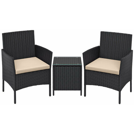 Salon de jardin extérieur trois pièces ensemble de mobilier surface tressée en PE table et chaises pour terrasse jardin balcon noir et taupe (1/2)