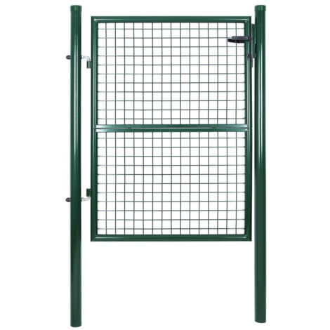 Portillon de jardin en acier galvanisé portail de jardin porte de clôture avec serrure poignée et clé 106 x 125 cm (l x h) vert (1/5)