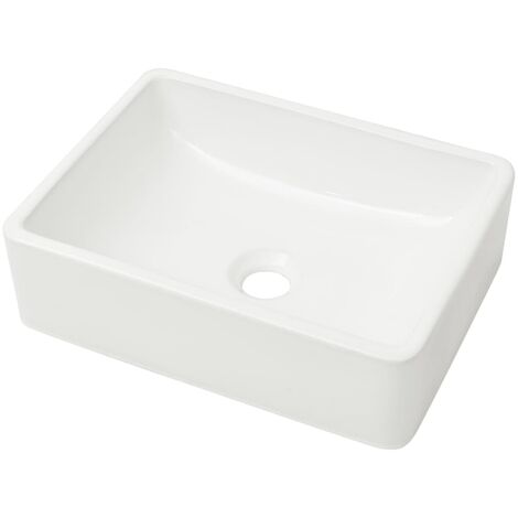 Lavabo céramique lave-mains vasque evier pour salle de bain toilette 41 x 30 cm blanc (1/4)