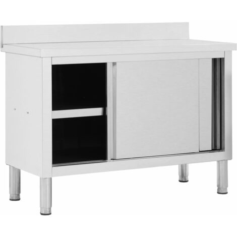 Table de travail avec portes coulissantes armoire de stockage de cuisine armoire de rangement restaurant hôtel cantine 120 x 50 x (95-97) cm acier inoxydable (1/5)