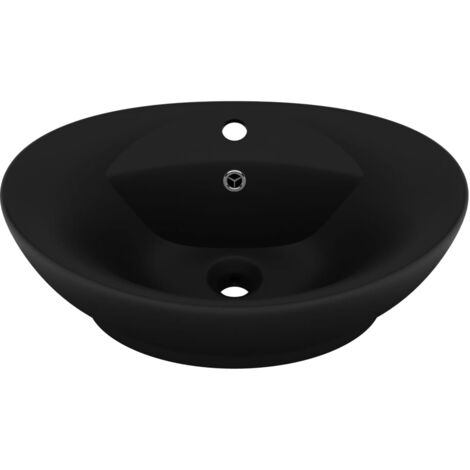 Lavabo ovale de luxe à trop-plein vasque à poser de toilette lave-mains de salle de bain salle cosmétique 58,5x39 cm céramique noir mat (1/5)