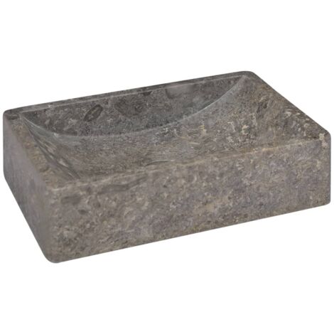 Vasque à Poser En Marbre Gris 40x15 Cm – Lave-mains Design Pour Salle De Bain Ou Toilettes