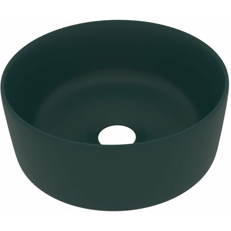Lavabo rond de luxe vasque à poser de toilette lave-mains de salle de bain vestiaire cuisine maison intérieur 40 x 15 cm céramique vert foncé mat (1/5)