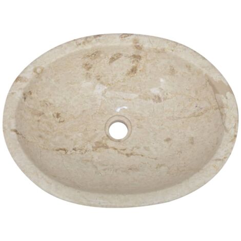 Lavabo de salle d'eau vasque à poser de toilette lave-mains de salle de bain lavabo de salle d'eau maison intérieur 53 x 40 cm marbre crème (1/5)