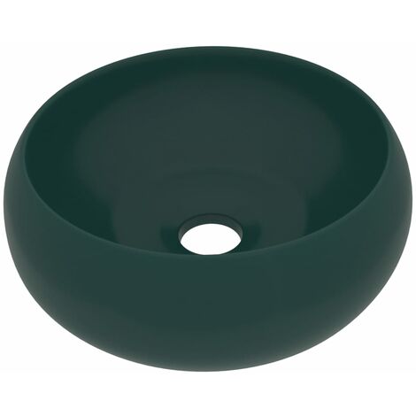 Lavabo rond de luxe vasque à poser de toilette lave-mains de salle de bain cuisine vestiaire maison intérieur 40 x 15 cm céramique vert foncé mat (1/5)