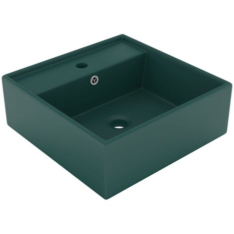 Lavabo carré de luxe à trop-plein vasque à poser de toilette lave-mains de salle de bain salle cosmétique 41 x 41 cm céramique vert foncé mat (1/5)