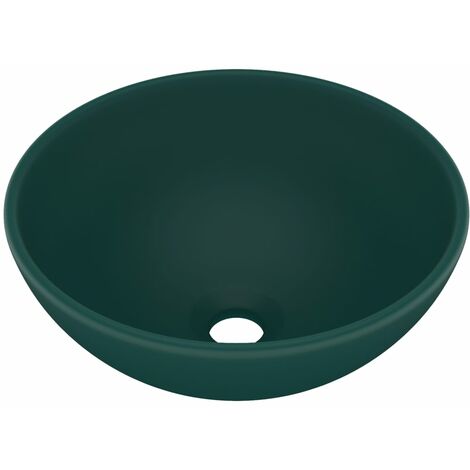 Lavabo rond de luxe de salle de bain vasque à poser de toilette lave-mains salle cosmétique intérieur 32,5 x 14 cm céramique vert foncé mat (1/5)