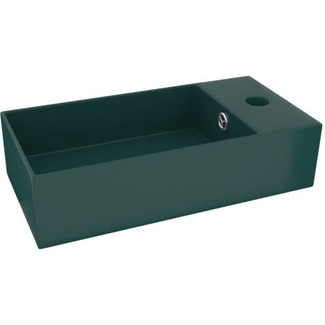 Lavabo de salle de bain avec trop-plein vasque à poser de toilette lave-mains de salle de bain cuisine maison intérieur 48 x 25 cm céramique vert foncé (1/5)