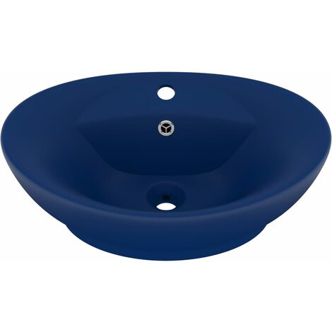 Lavabo ovale de luxe à trop-plein vasque à poser de toilette lave-mains de salle de bain maison intérieur 58,5 x 39 cm céramique bleu foncé mat (1/5)